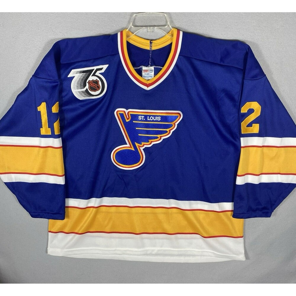 Vtg St Louis Blues Adam Oates 91-92 CCM XL 75 Year Anniversary Patch NHL Jersey